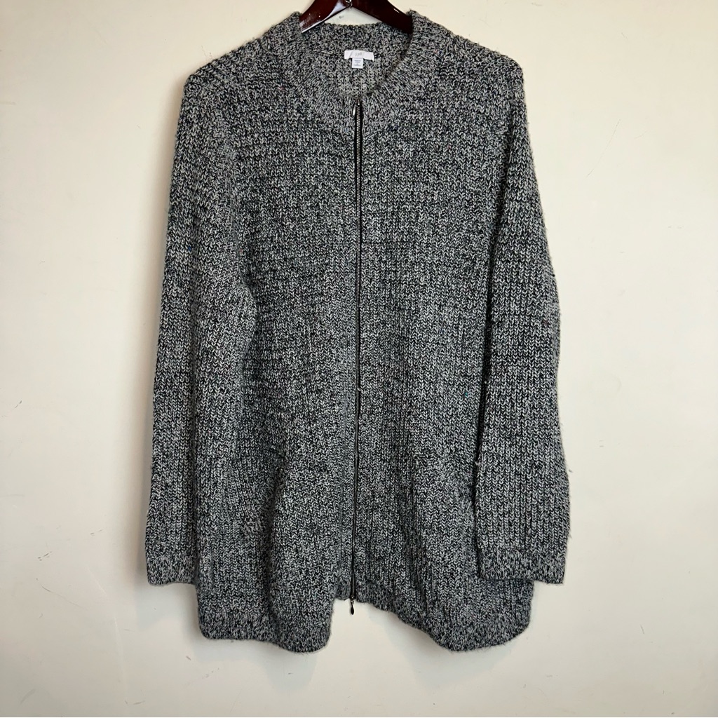 J Jill Cardigan Womens M Wool Blend Pockets Full Zip Crew Neck Multicolor Knit